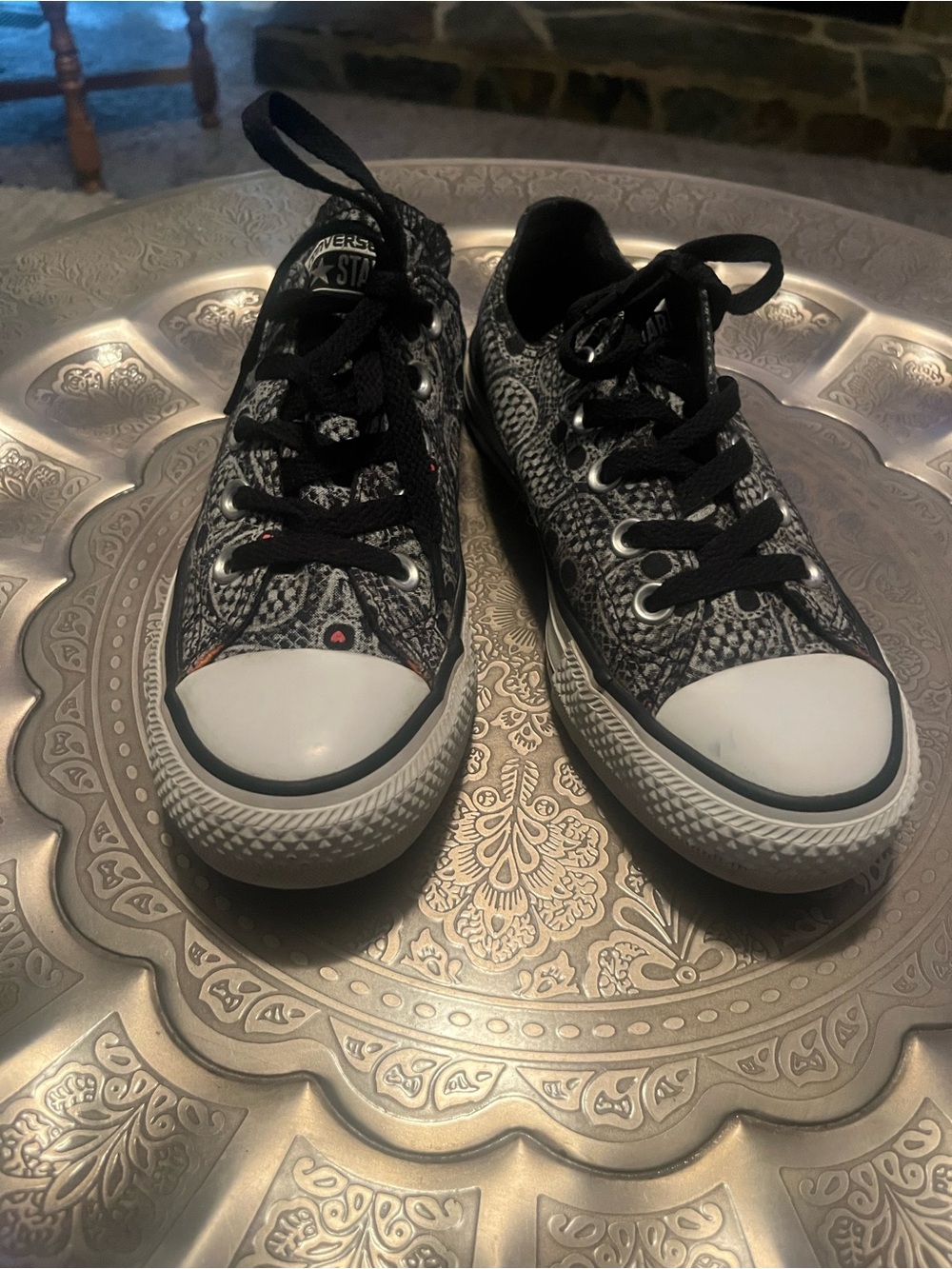 Converse Women’s Black & White Skull-Print Low Top Sneakers